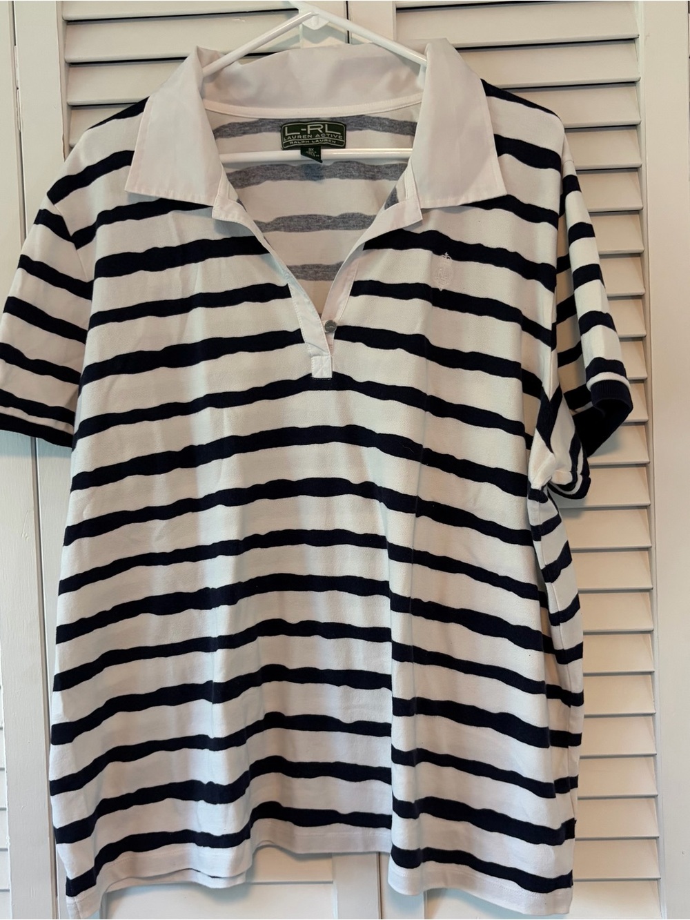 Ralph Lauren Women's White and Black Striped Polo Top
